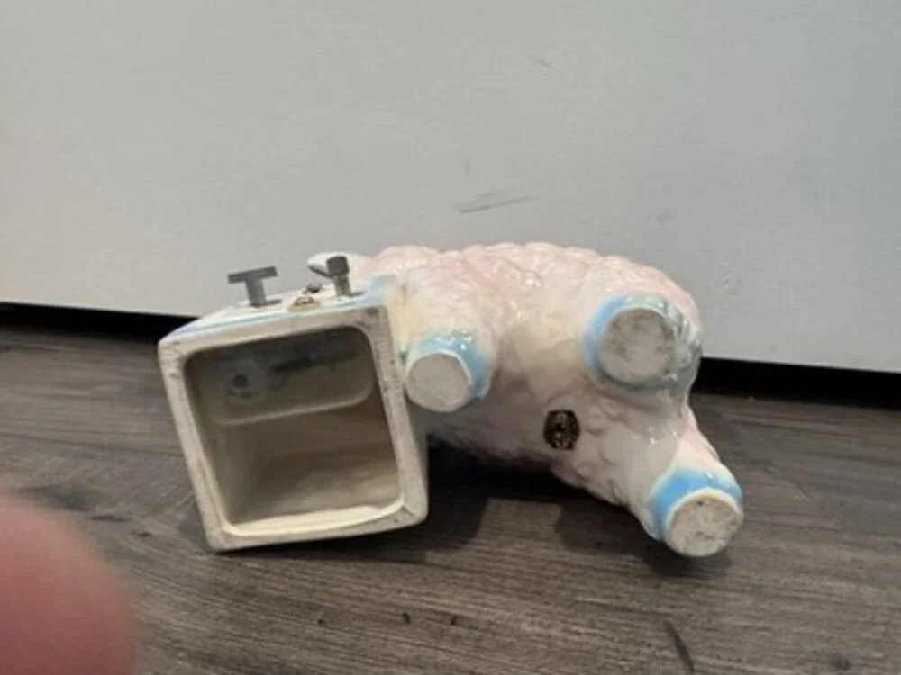 Vintage Inarco Glazed Ceramic Lamb Planter w/music box